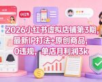 2026小红书虚拟店铺第3期，最新IP打法+原创商品，0违规，单店月利润3k+