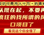 知识付费月入10个W的真相，做网创项目这一个就够了，不要再疯狂的找所谓的风口项目【揭秘】