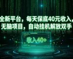 全新平台，每天保底40米收入，无脑项目，自动挂G解放双手【揭秘】