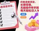 问卷调查项目，长期零撸，无脑操作有手就行，每天轻松日入100+【揭秘】