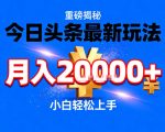 今日头条最新躺賺玩法，轻轻松松月入2W+，操作简单，小白轻松上手【揭秘】