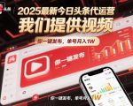 2025最新今日头条代运营，我们提供视频，你一键发布，单号月入1W【揭秘】