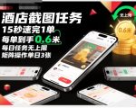 酒店截图任务，15秒速完1单，每单到手0.6米，每日任务无上限，全网首发玩法，矩阵操作单日3张【揭秘】