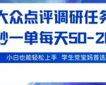 大众点评调研，电脑任务，2秒一单每天50-2张，学生党宝妈首选【揭秘】