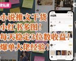 小说推文干货之小红书多图每天稳定3位数收益爆单大佬经验分享
