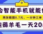 手机项目，二十秒一单，纯薅羊毛一天2张+做就有【揭秘】