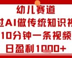 幼儿赛道：通过AI做传统知识视频，10分钟一条视频，日盈利多张