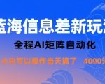 蓝海信息差新玩法，全程AI矩阵自动化小白可以操作当天搞了1k+