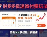 8月26号拼多多极速微付费玩法，8-10月份必须玩的，上架就能起，3-7天拉爆一条链接