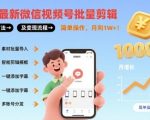 8月最新微信视频号批量剪辑操作方法及变现流程，简单操作，月入1w+