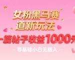 女粉黑马赛道新玩法，一篇帖子收益1k，零基础小白无脑入非常适合