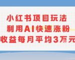 小红书商单项目新玩法，利用AI快速涨粉收益每月平均3W