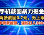 手机截图暴力掘金，两张截图0.7米，一部手机就能做，轻松日入3张+【揭秘】