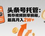 【头条号托管 】我存视频到草稿箱，你每天5分钟发布，最高月入2W+【揭秘】