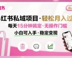 小红书私域项目 月入过W非常轻松 每天15分钟即可搞定，无任何操作门槛，小白可入手