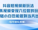 抖音短视频新玩法，23条视频变现六位数，0基础小白也能做到当天出单