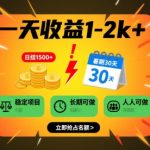 一天收益1-2k+ 稳定项目，暑期暴力蓝海项目，长期稳定，人人可做【揭秘】