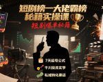 短剧榜一大佬霸榜秘籍实操课，短剧爆单秘籍