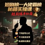 短剧榜一大佬霸榜秘籍实操课，短剧爆单秘籍