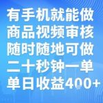 有手机就能做，商品视频审核，随时随地可做，二十秒钟一单，单日收益【揭秘】