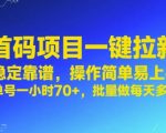 首码项目一键拉新，稳定靠谱，操作简单易上手，单号一小时70+，批量做每天多张【揭秘】