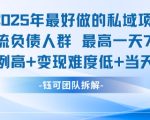 2025年最好做的私域项目，引流负债人群，最高一天变现7.4k，人群占比高，变现难度低，当天就能见到钱
