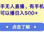 快手无人直播，有手机就可以播，收益可观日入5张+