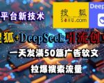 搜狐+DeepSeek引流创业粉，老平台新技术，一天发满50篇广告软文，拉爆搜索流量