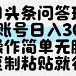 今日头条问答玩法，单账号日入30+，操作简单无脑复制粘贴就行