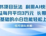 适合小白操作的小红书新项目，利用AI快速涨粉，收益每月平均1W+
