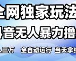 全网独家玩法，抖音无人暴力撸金，月入3W，全自动运行，当天拿结果，可矩阵【揭秘】