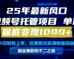 25年最新风口，视频号托管项目，单日保底变现1k+，手把手教学【揭秘】