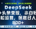 DeepSeek+头条变现，保姆级教学，小白轻松上手，日入8张+【揭秘】