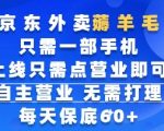 京东外卖薅羊毛，只需一部手机随时随地皆可操作，每天上线只需动动手指点营业即可，每天60+【揭秘】