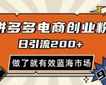 拼多多引流电商创业粉，日引200+，可矩阵放大，做了就有效【揭秘】