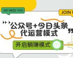 公众号+今日头条双代运营，收益可观，有账号就行，单日稳定变现多张【揭秘】