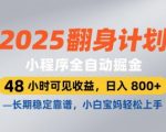 2025翻身计划，小程序全自动掘金，48小时可见收益，日入8张+，长期稳定靠谱，小白宝妈轻松上手【揭秘】