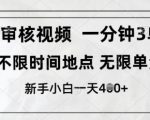 审核视频，10秒一单，不限时间，不限单量，新人小白一天4张+【揭秘】