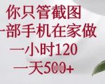 你只管截图，一部手机在家做，苹果安卓都可以，一小时120，一天5张+【揭秘】