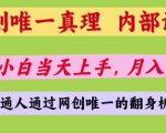网创唯一真理，内部课程，新手小白当天上手，月入5位数，普通人通过网创唯一的机会【揭秘】