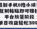 最新手机0撸小项目，复制粘贴即可挣钱，平台放量阶段，单日收益轻松3张+【揭秘】