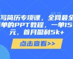 AI代写简历专项课，全网最全面的最简单的PPT教程，一单15-50元，首月盈利5k+